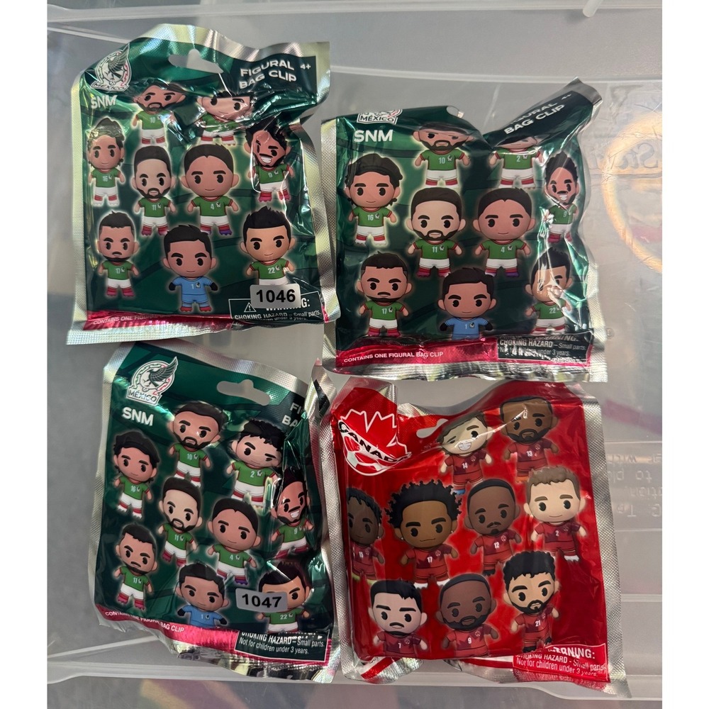 4 Monogram Soccer Figural Bag Clips Mexico SNM & Canada Blind Bags Lot New#1049